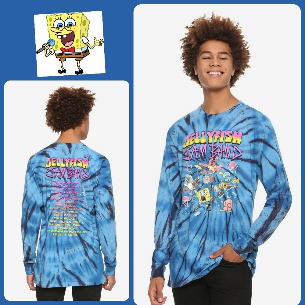NWT SpongeBob Band Tie-Dye Long-Sleeve T-Shirt, Medium